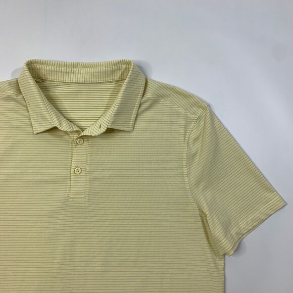 Lululemon Polo Shirt Mens L Large SLIM Fit Pale Yellow Gray Striped Short Sleeve - Picture 3 of 10